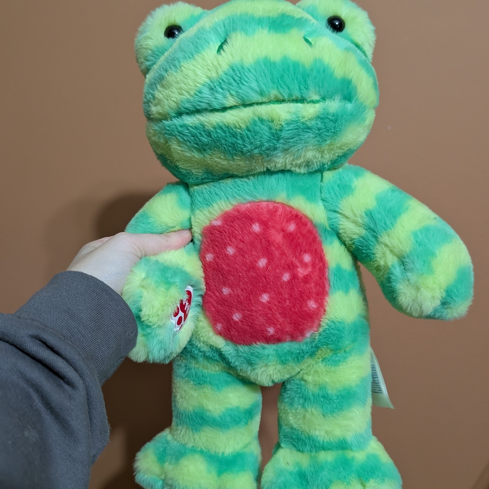 Build-A-Bear Green and Red Striped Frog Plush